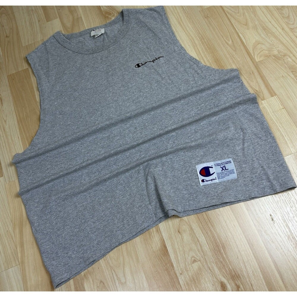 Vintage 90s Champion Embroidered Tank Top Shirt / Mens Size XL / Grey